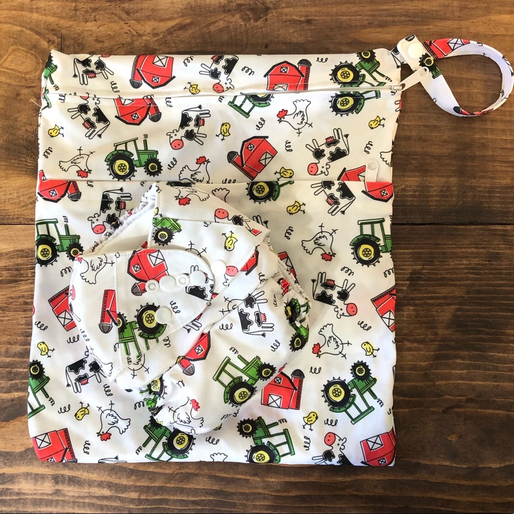 Farm Print Cloth Diaper with matching wet bag